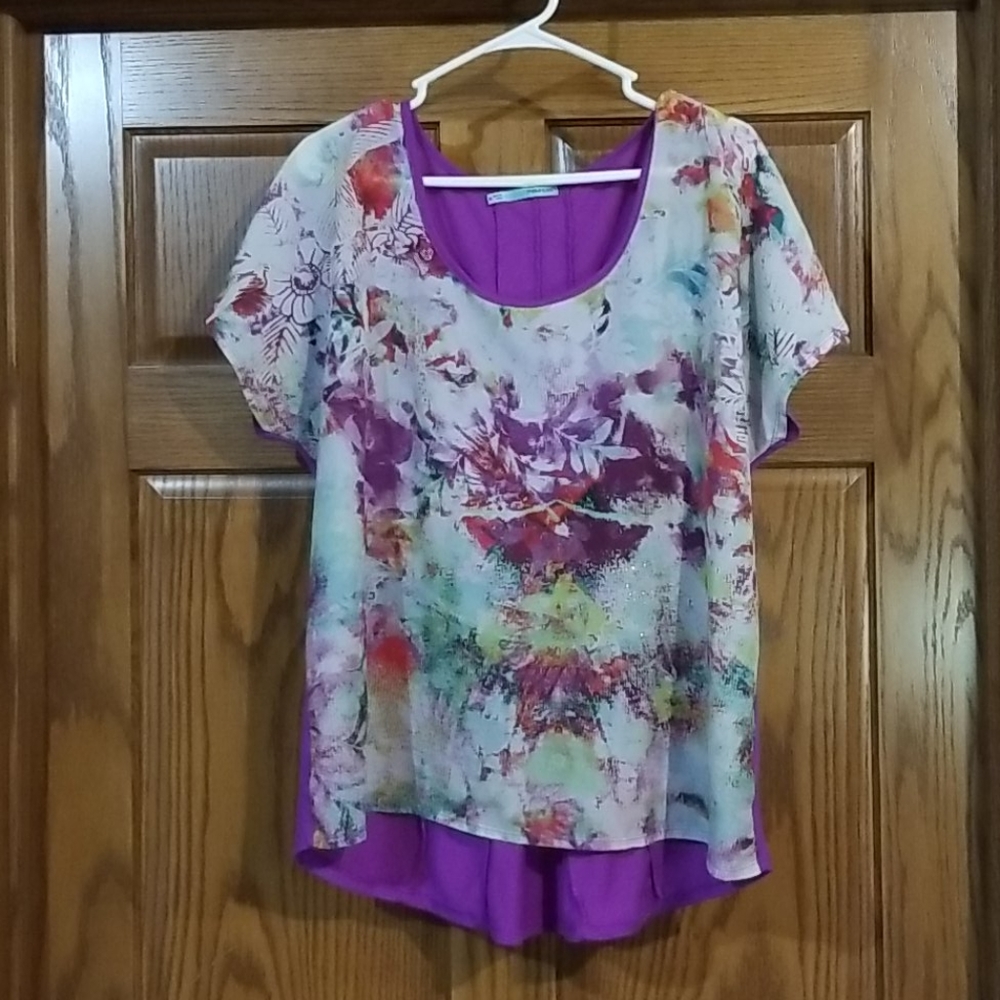 Maurices Purple Dual Tone Floral Print Shirt